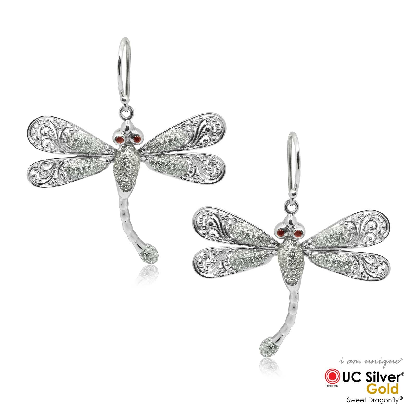 Silver dragonfly earrings discount