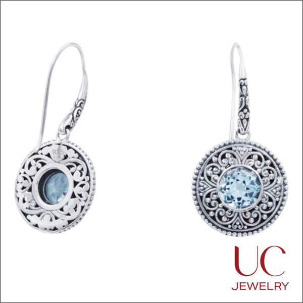 Discover the perfect blend of bohemian charm and classic luxury. Our round Blue Topaz filigree earrings are crafted in high-quality oxidized silver with secure French wire hooks. Lightweight, hypoallergenic, and designed to sparkle.