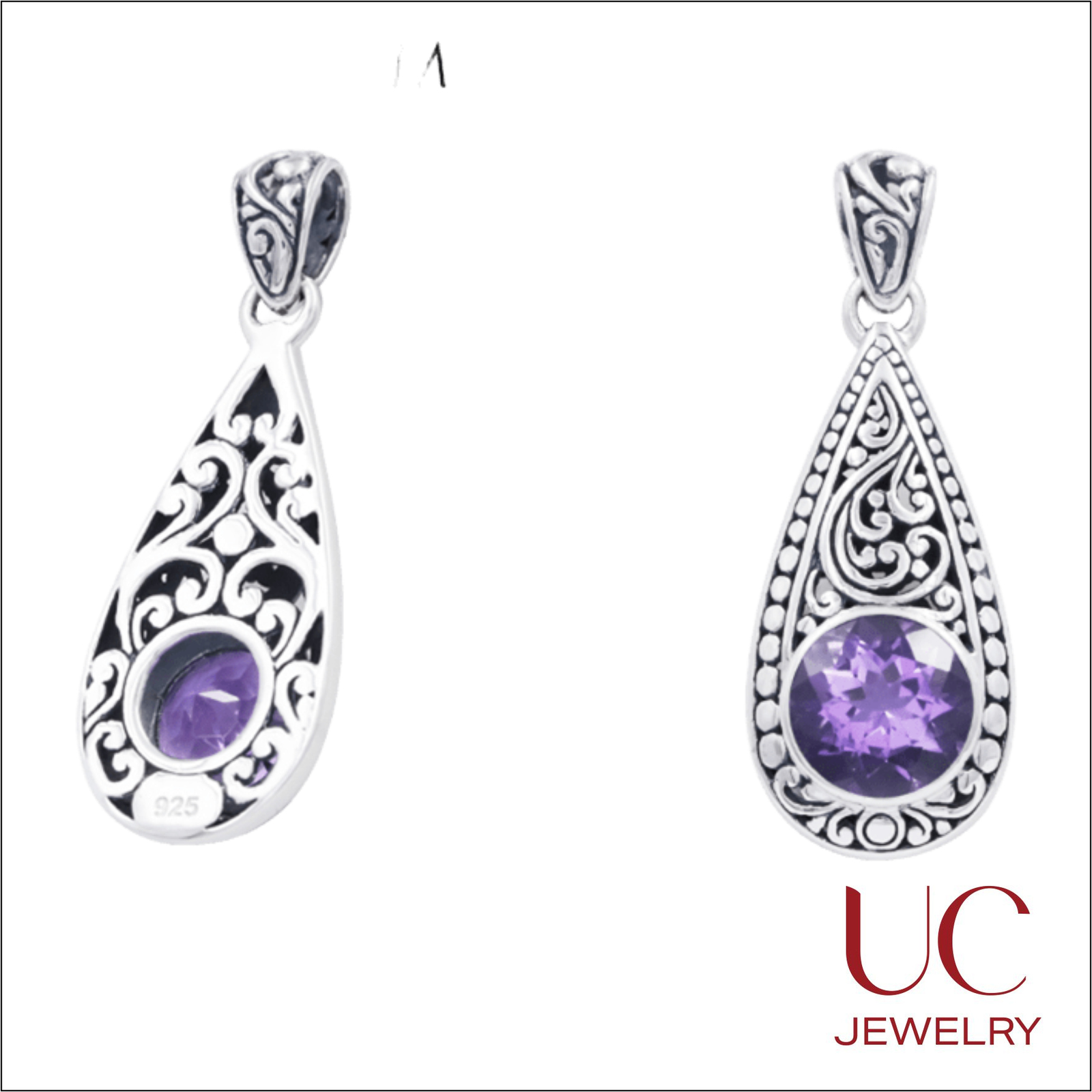 43 Discover the beauty of Balinese-inspired jewelry. This antiqued silver teardrop necklace features a brilliant-cut amethyst and artisan floral details. A perfect gift for her.